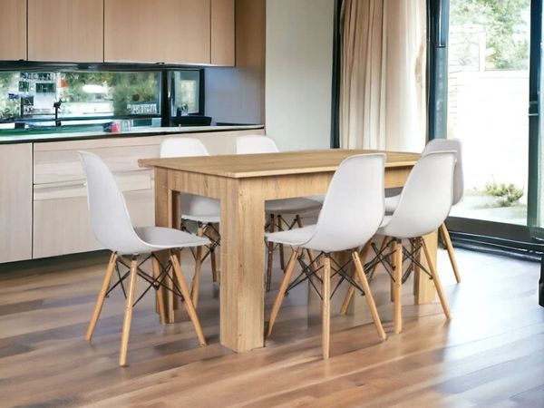 6 Seater Wooden Dining Table Set Nordic Style OaK - Main image