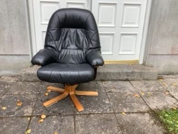 Black Leather Swivel Armchair - Main image
