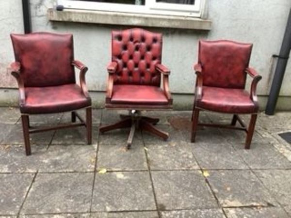 3 Burgundy Leather Armchairs - Main image