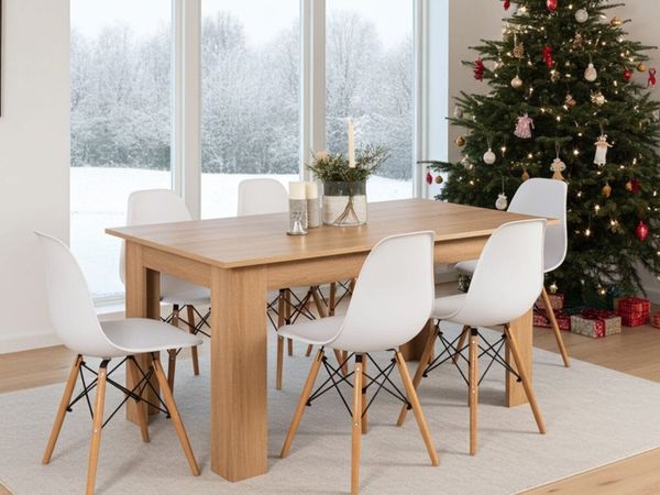 6 Seater Wooden Dining Table Set Nordic Style OaK - Main image