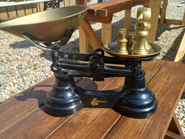 Vintage Cast-iron Scales Plus Brass Bell Weights - Main image