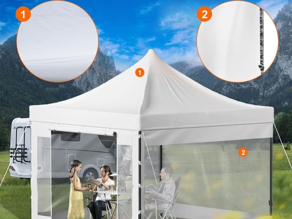 Gazebo 3x3m Pop-Up Tent White with Side Panels - Main image