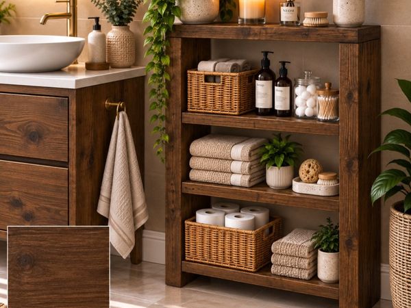 Handmade Walnut Finish Solid Wood Bathroom Unit - Main image