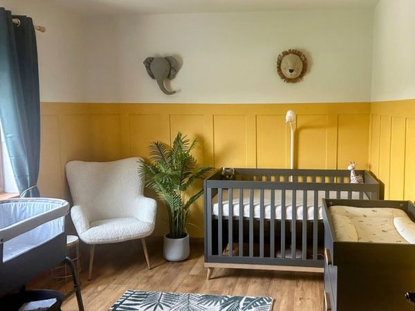 Beautiful Safari-Themed Nursery Rug, Curtains, Art - Main image