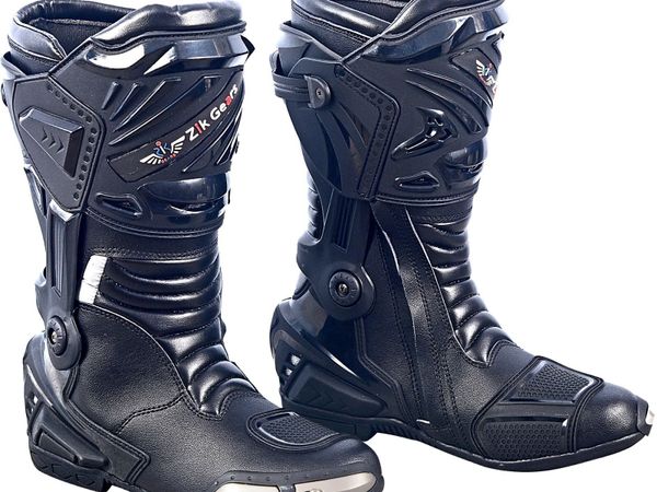 Premium Black Leather Motorcycle Riding Boots - Main image