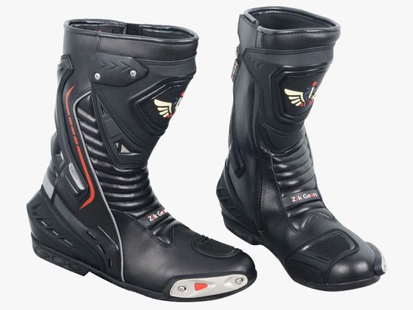 Premium Black Leather Motorcycle Riding Boots - Main image