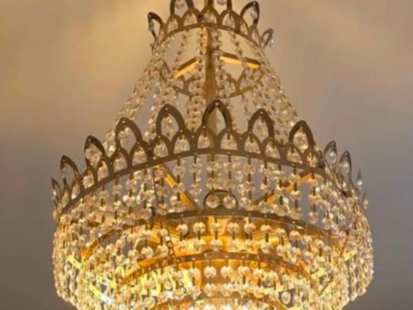 Vintage Brass & Crystal Multi-Tier Chandelier - Main image