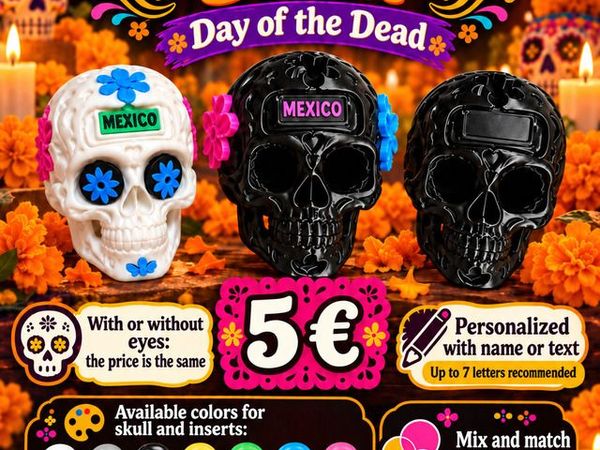 Personalised Dia de Muertos Skull, Custom Colours, Name - Main image