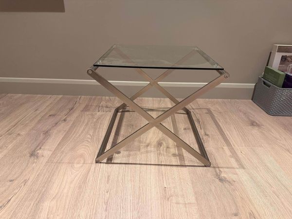 Modern Glass Lamp / Side Table Matt Chrome X-Frame - Main image