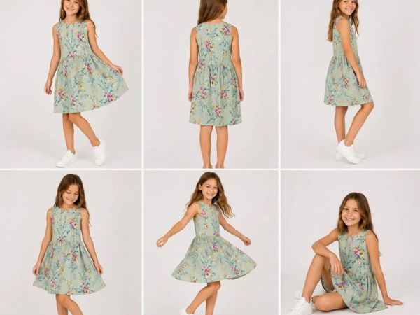 Girls Floral Summer Dress Mint Green | Age 8–10 - Main image