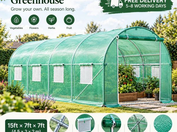 Large Walk-In Polytunnel Greenhouse 15ft × 7ft × 7 - Main image