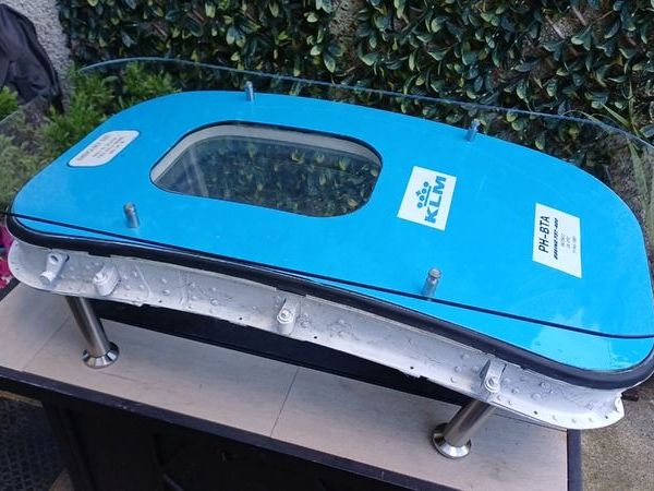Genuine KLM Boeing 737-400 Overwing Emergency Exit Window Upcycled Aviation Coffee Table - Main image