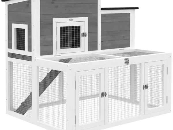 Wooden Rabbit Hutch, Indoor Outdoor Bunny Cage wit - Main image
