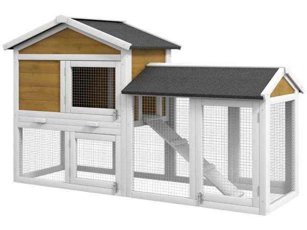 Wooden Rabbit Hutch Outdoor, Double Tier with Wate - Main image