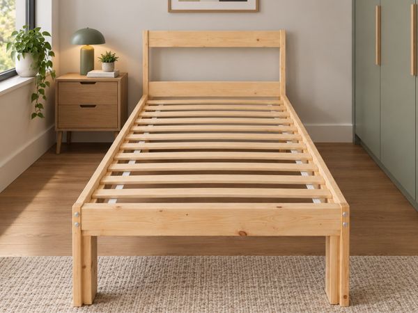 2 x Matching Sturdy Single Wooden Bed Frames - Main image