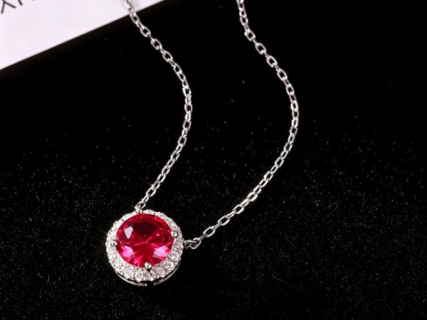 1-Carat Pigeon Blood Ruby Halo Necklace | S925 St - Main image