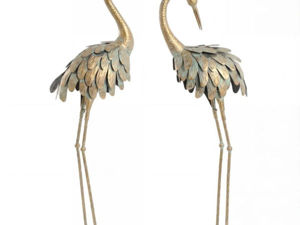 Set of 2 Garden Statues, Metal Heron Sculpture, Bi - Main image