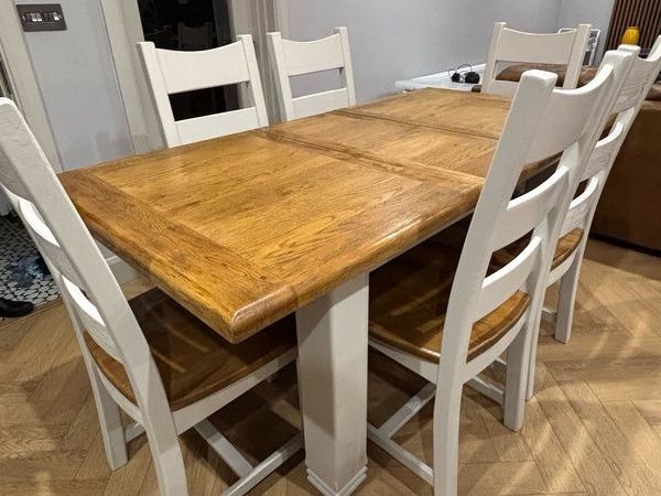 Solid Oak Extendable Dining Table & 6 dining chairs - Main image