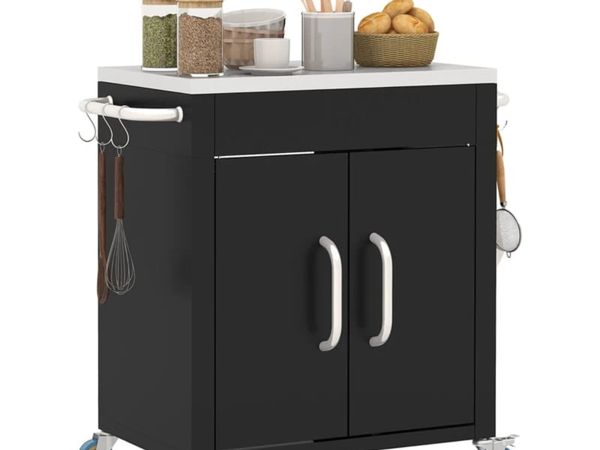 Black Metal Kitchen Island on Wheels, Rolling Trol - Main image