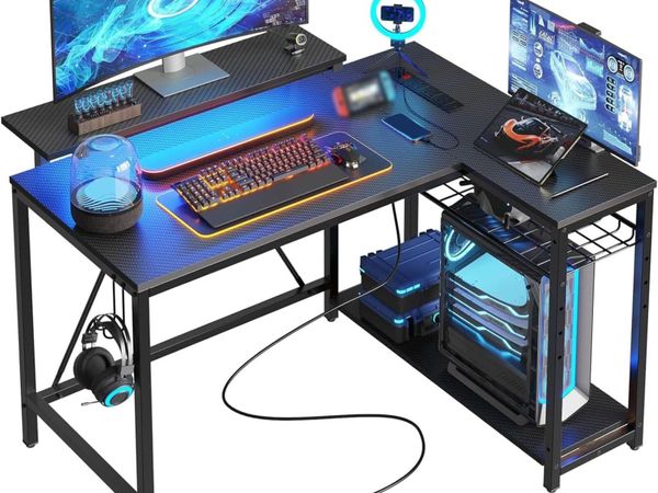 L-Shaped Gaming Desk with RGB LED Lights - Main image