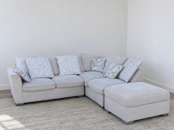 L shaped grey corner sofa couch with footstool - Main image
