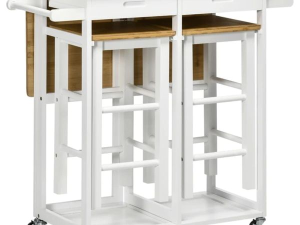 Kitchen Island Set with 2 Stools, Bamboo Breakfast - Main image