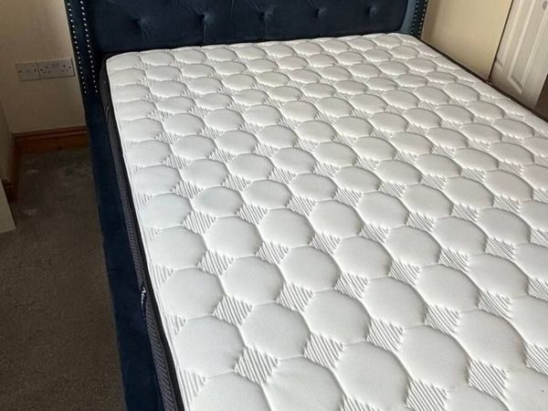 As New Fabric King Size Bed Frame w New Mattress - Main image