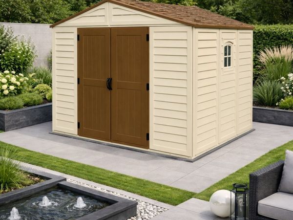 🏡 10x8 WOODBRIDGE VINYL GARDEN SHED – IVORY - Main image
