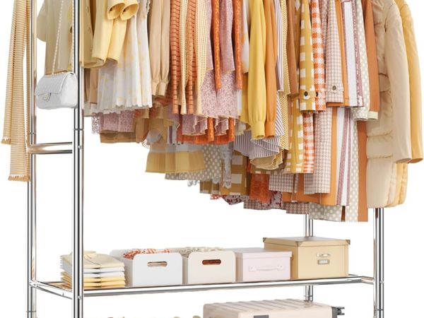 Heavy Duty Rolling Clothes Rail for Hanging Double - Main image