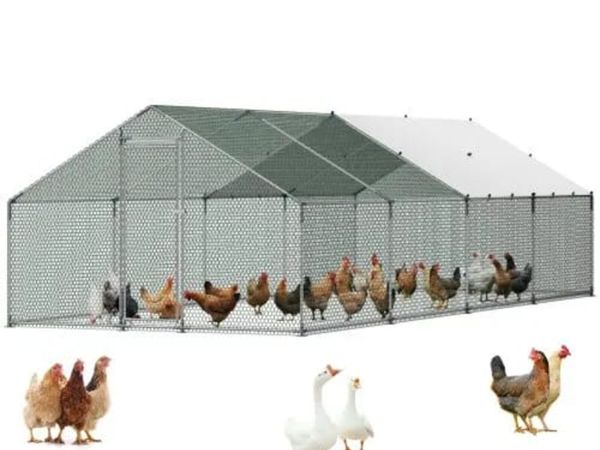 Large Metal Chicken Coop, 3 x 8 x 2 m, Walk-in Chi - Main image