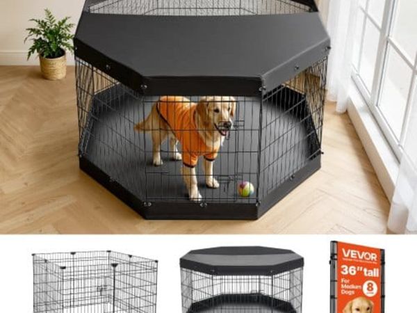 Dog Playpen 91 cm 8 Panels Exercise Pen with Top C - Main image