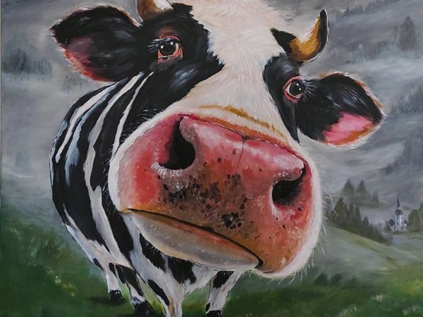 Original Acrylic Painting" Curious Cow" - Main image