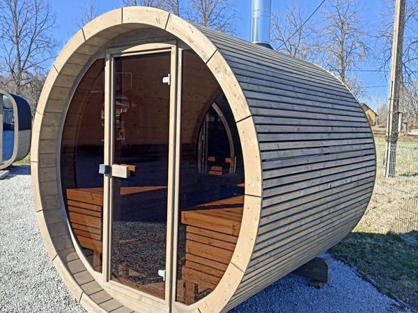 SKOG230 Thermowood Full Glass Design Barrel Sauna - Main image