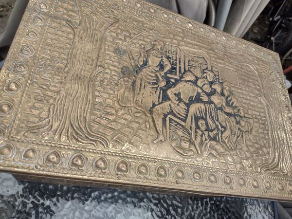 Brass & wooden frame fireside Storage box - Main image