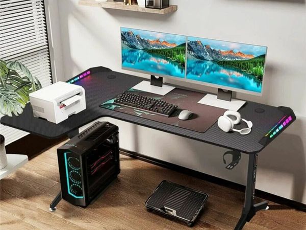Gaming desk L-shape Led lights Free delivery - Main image