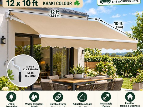 Manual Retractable Awning, 12 x 10 ft Outdoor Pati - Main image