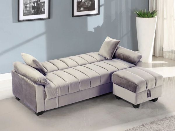Sofa Bed with Storage & Pouffe 210cm Yadhi Grey - Main image