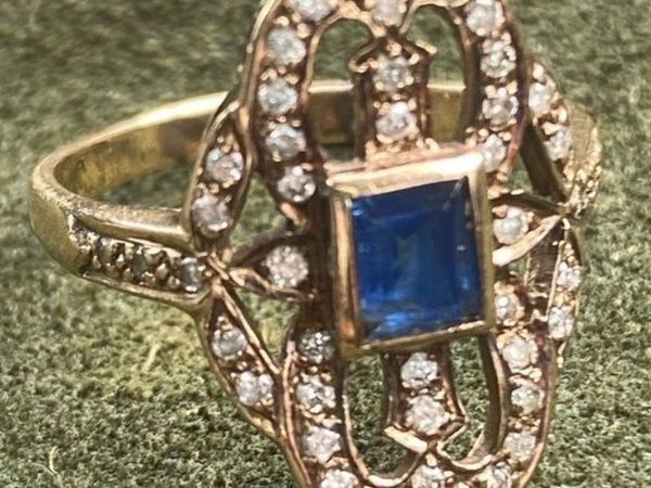 Gold Sapphire Diamonds Art Deco Ring - Main image