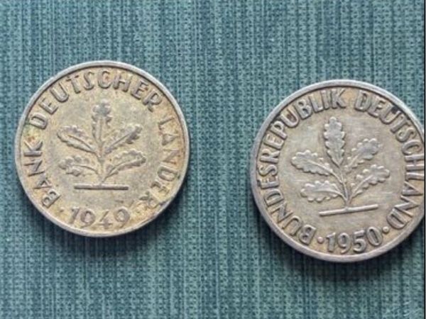 Rare 1949/50 German Republic Ten Pfennig Coins - Main image