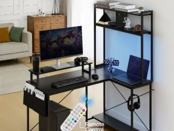 L-Shaped Gaming Desk with LED Lights - Main image