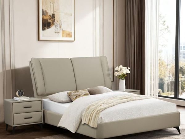 Antrim Beige Faux Leather Bed - Main image