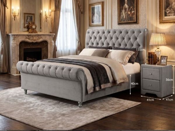 Kilkenny Silver Velvet Bed - Main image