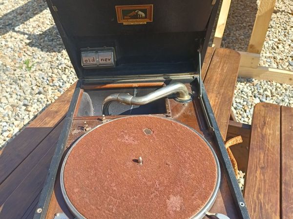 Antique Windup HMV Portable Gramophone - Main image