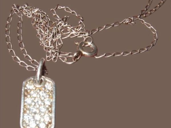 Vintage Hallmarked Silver/Sapphire Pendant/Chain - Main image