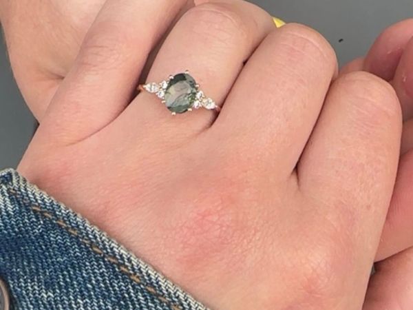 14k Rose Gold, Moss Agate ring. - Main image