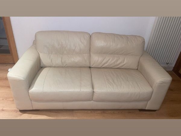 Cream Leather 2-Seater Sofa - Main image