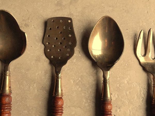 Set of Brass and Wood Hanging Kitchen Utensils for sale in Waterford ...