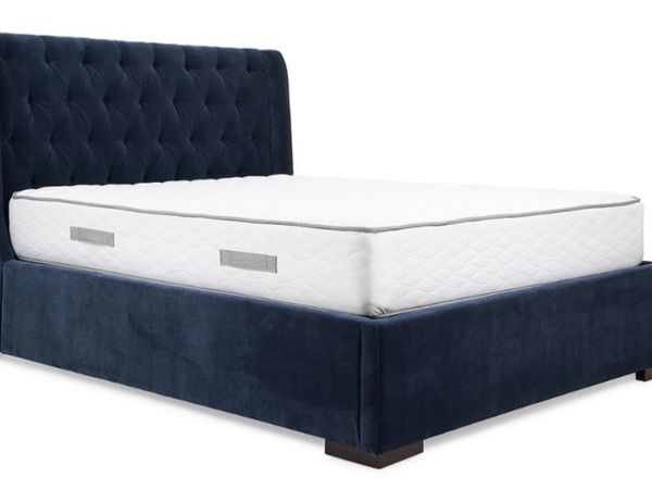 Navy Blue Velvet Double Bed - Main image