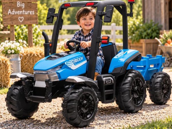 AgriPower 24V Electric Tractor with Trailer Blue - Main image