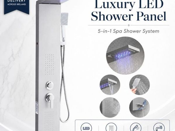 5-in-1 Stainless Steel Shower Panel with LED Rainf - Main image